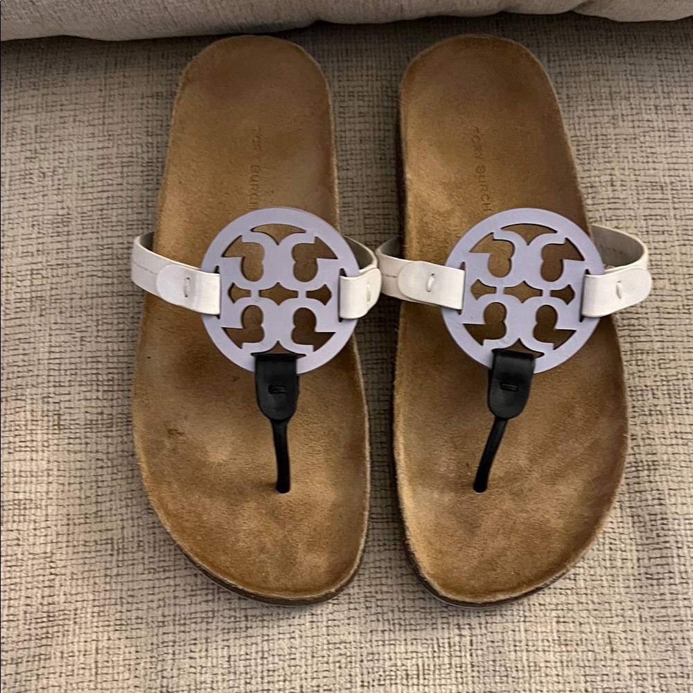 Tory Burch White, Lavendar and Black Sandals